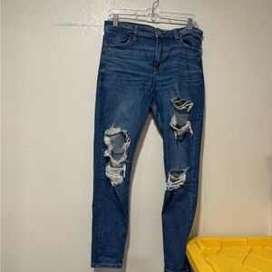 American Eagle Outfitters Ripped Blue Ankle Jeans